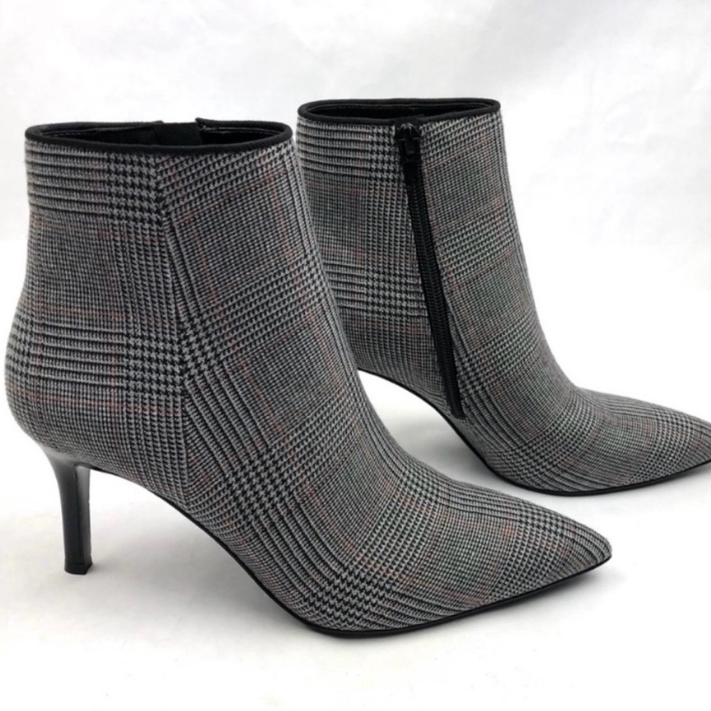 CAbi Black and Gray Plaid Ankle Booties